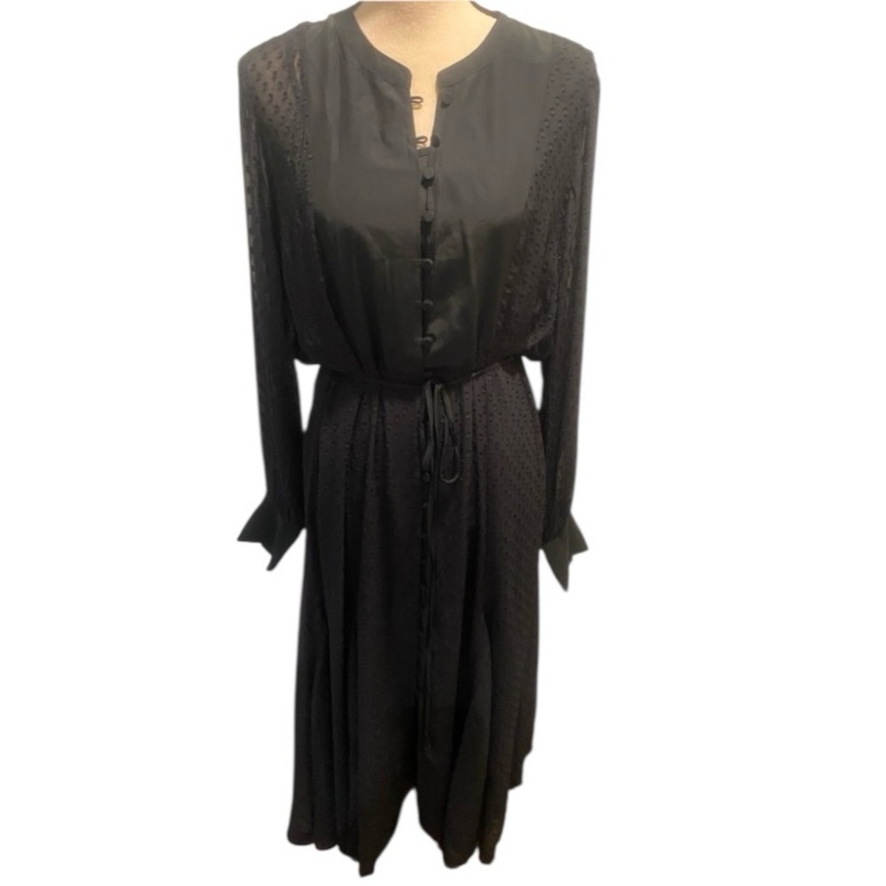 Madewell Women’s Black Midi Tie Waist Adjustable Dress Dot Sheer New XL XXL